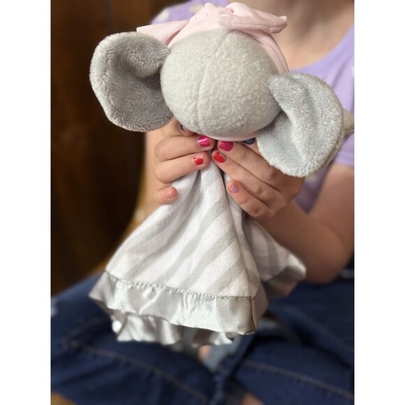 Baby Elephant Security Blanket With Stripes & Pink Bow - Picture 5 of 5